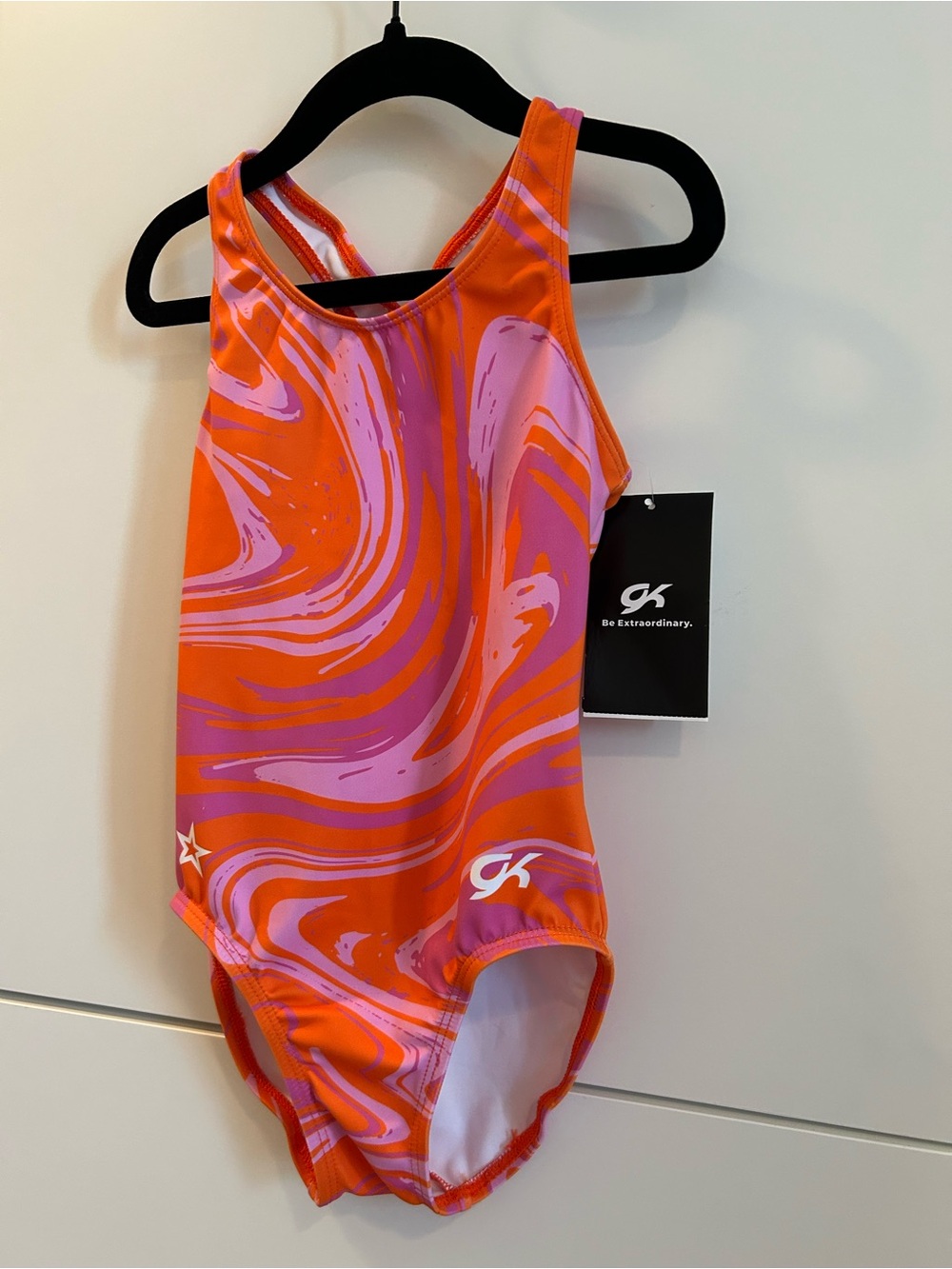 NWT GK Kids' Orange & Pink Swirl Gymnastics Leotard - Size Childโs Med